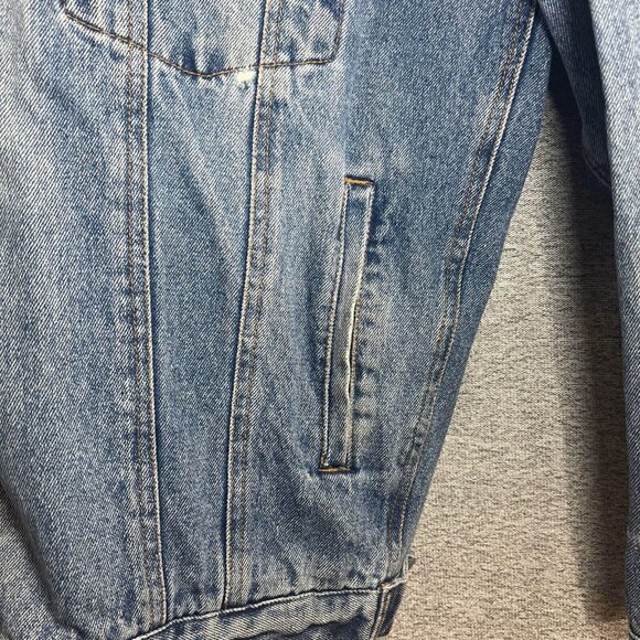 Mecca Jeans Co Denim Jacket Womens Medium Blue Button Up Distressed Faded - Picture 11 of 14